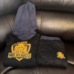 Men’s Blue & Black Lion Mind My Hustle sweatsuit inspirational clothing Line XL